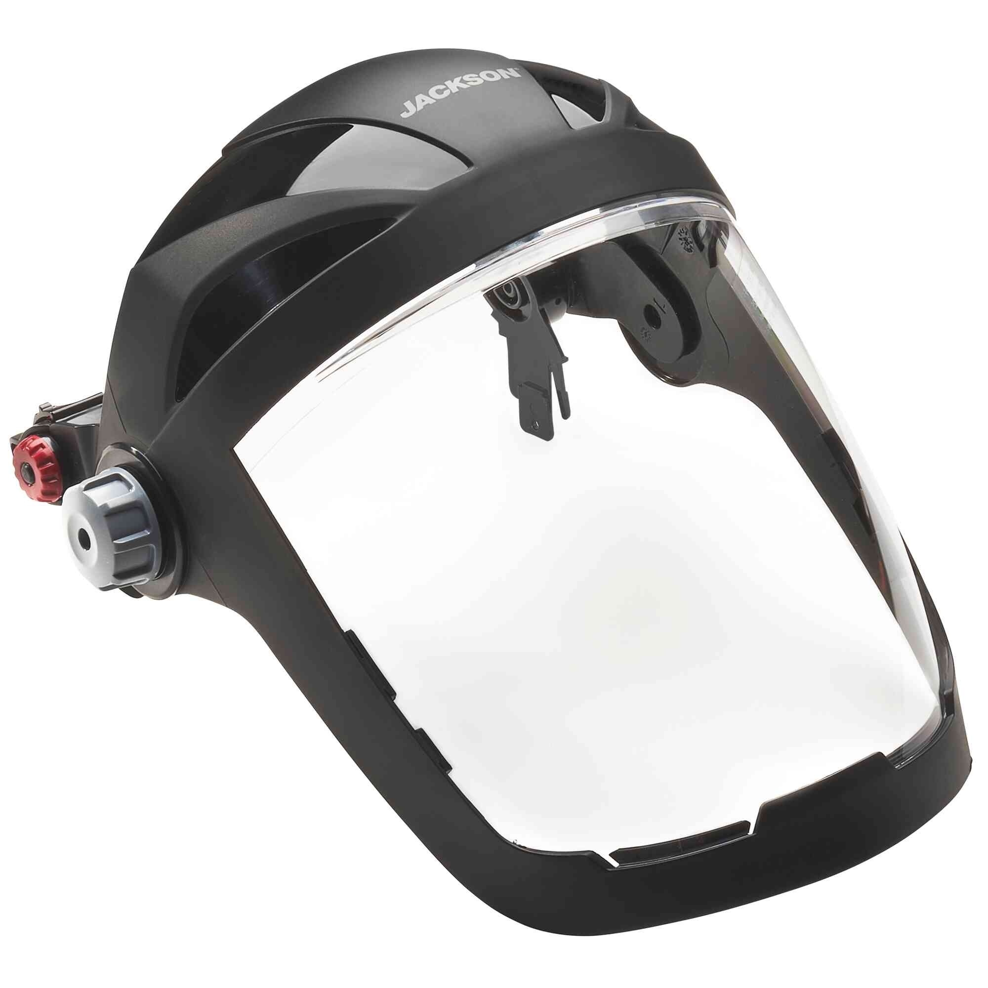 Jackson Safety® - Face Shield - QUAD 500™ Premium Multi-Purpose Series - 9' x 12.125' x 0.060" Window - Clear AF - Hard Hat Interchange System (HHIS) for mounting on slotted hard hats - Model # 14225